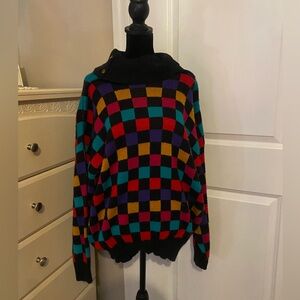 80s Vintage Colorful Checkered Women's Sweater
